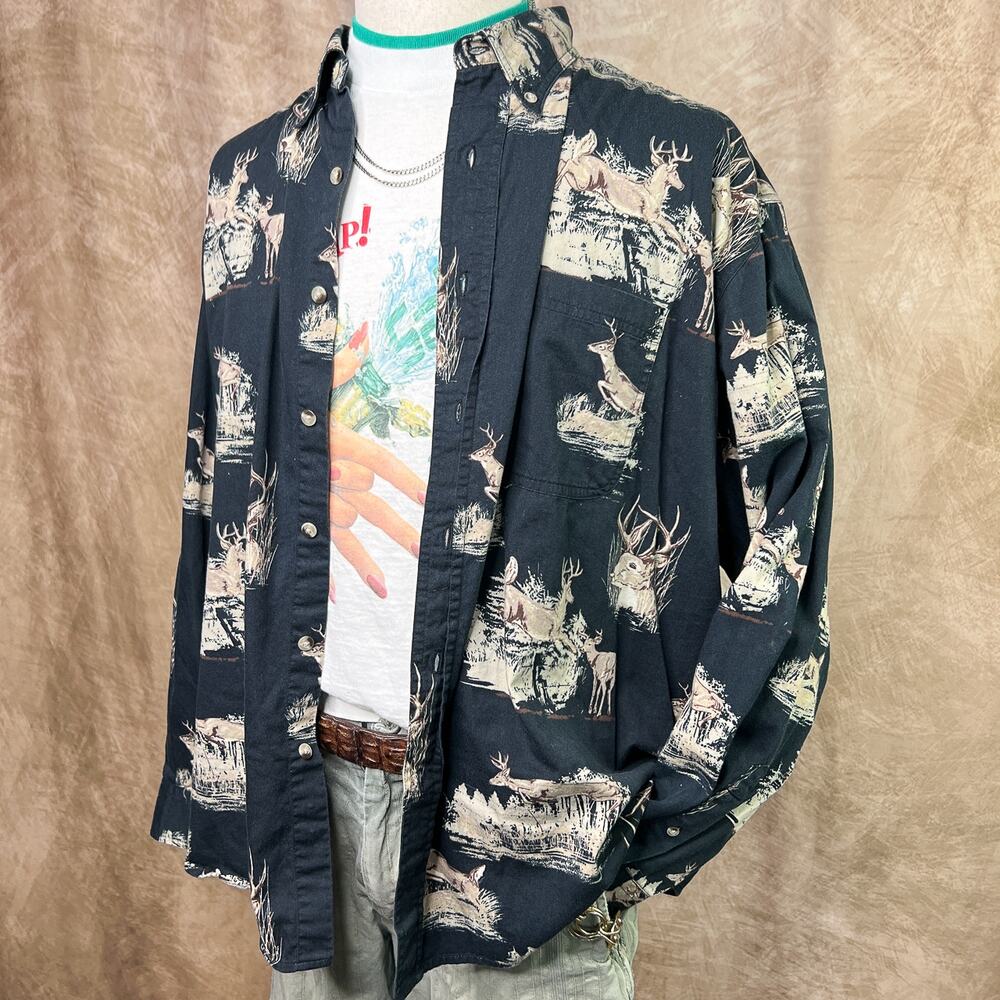 Outdoor Life Deer Shirt White Tail Buck Button Up Long Sleeve Hunting Outdoors